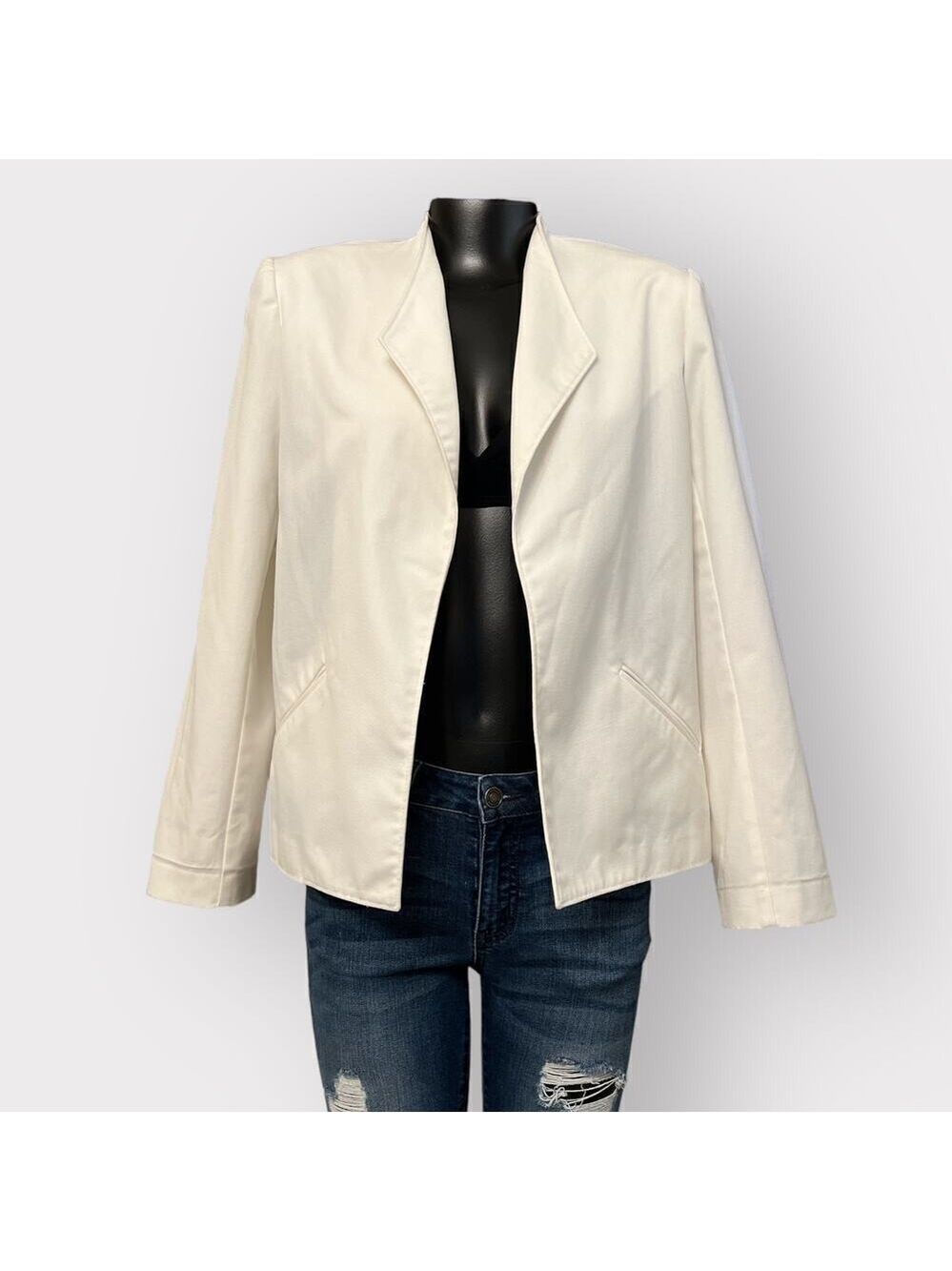 VINTAGE 70s 80s NEW Blazer Womens sz 12 Pockets Career Jacket White Minimalist